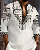 New Men's Henry Collar Linen Long Sleeve Casual Shirt | SAMAG
