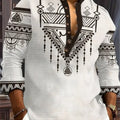 New Men's Henry Collar Linen Long Sleeve Casual Shirt | SAMAG