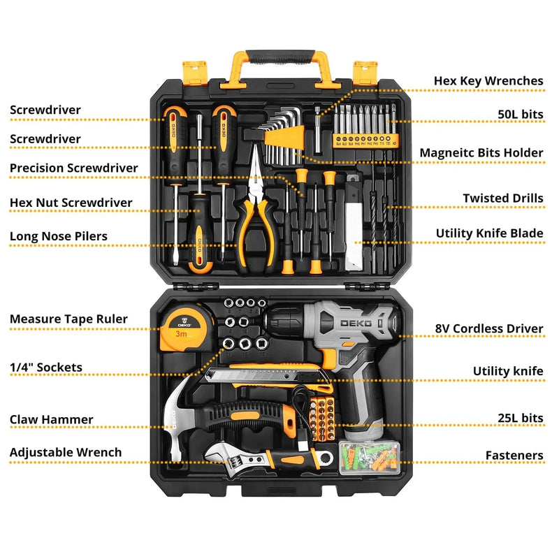 DEKO Household Hardware Tool Box 126PCS Set with 8V Cordless Drill Electrician's Car Repairing Woodwork - View 8 | SAMAG