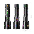 Long Range LED Flashlight High Power Spotlight Fluorescent Absorbing Film Luminous Colorful Zoom Flashlight Camping Emergency