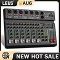 LEUS AU6 Channel Audio Mixer with 256 DSP Effects - 48V Phantom Power, Bluetooth & USB Connectivity, Supports PC Recording, DJ M