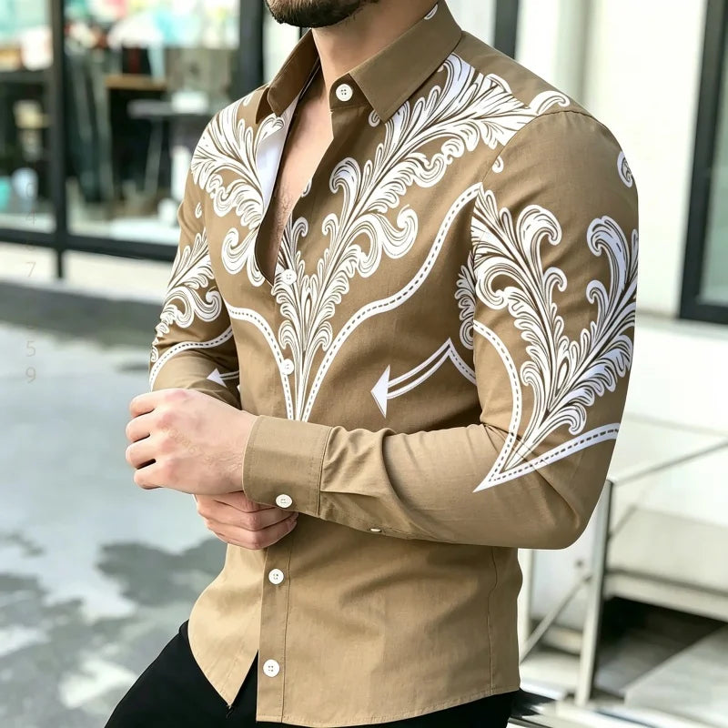 Men's Shirt with Contrasting Print, Black, White, and Red | SAMAG