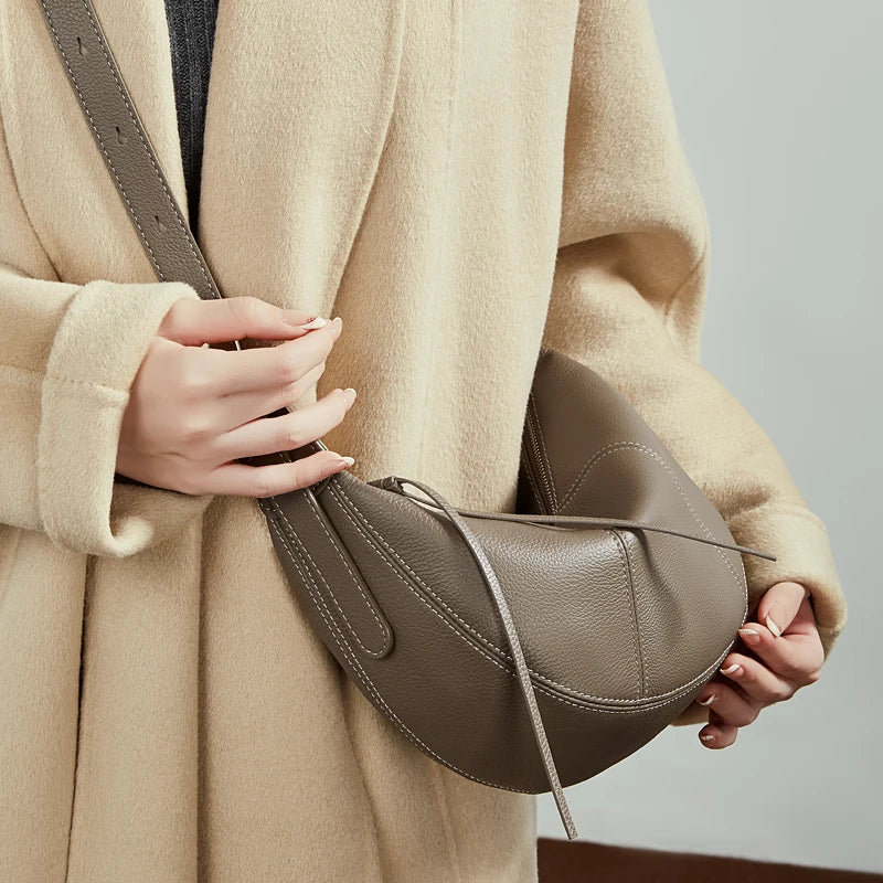 BURMINSA Genuine Leather Soft Cowhide Half Moon Hobo Bag Women Shoulder Crossbody Purses Casual Daily Crescent Underarm Handbags