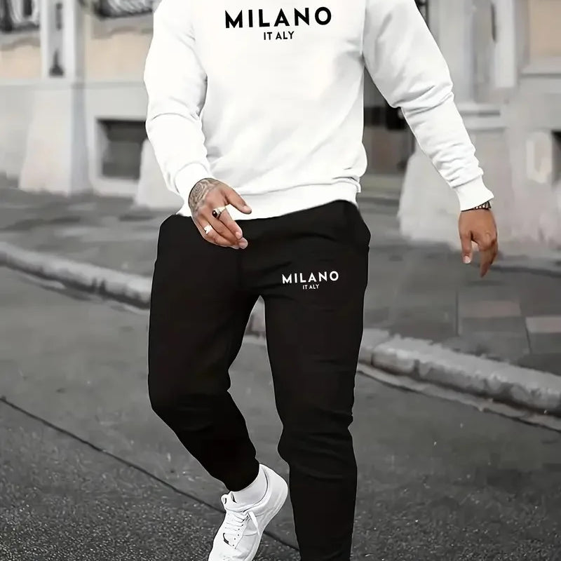The new men's round - neck hoodie set for Spring and Autumn features a casual and comfortable 3D letter - View 6 | SAMAG
