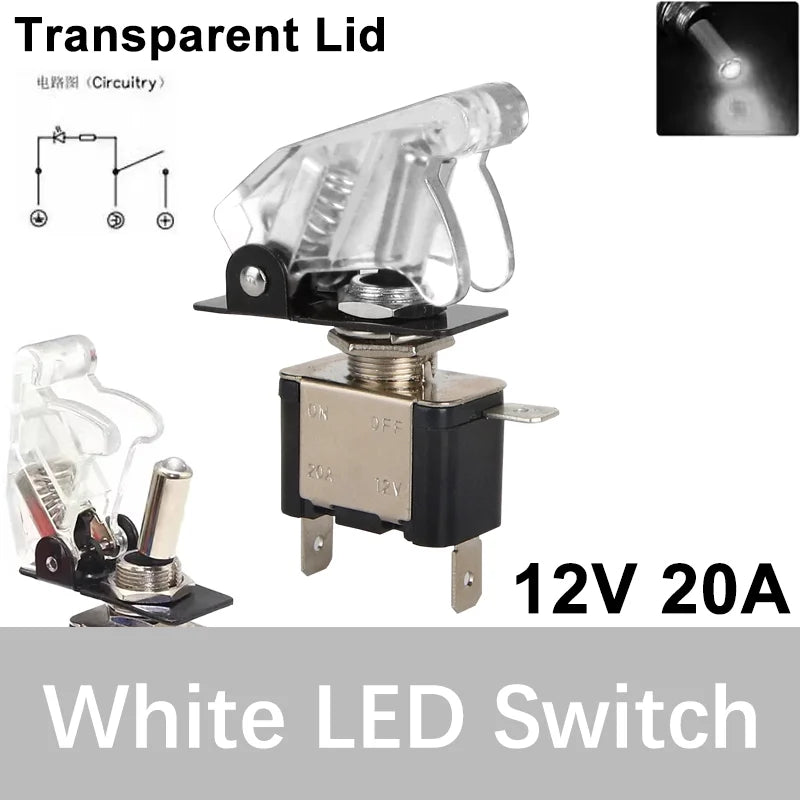 Auto Car Boat Truck Illuminated Led Toggle Switch ON OFF With Safety Aircraft Flip Up Cover Guard 12V20A Transparent