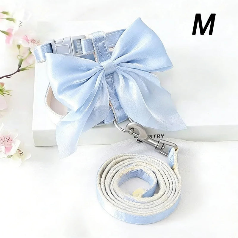 Cute Adjustable Bowknot Cat Harness Leash Escape Proof Shiny Bowknot Pet Harness Traction Rope Pet Decoration