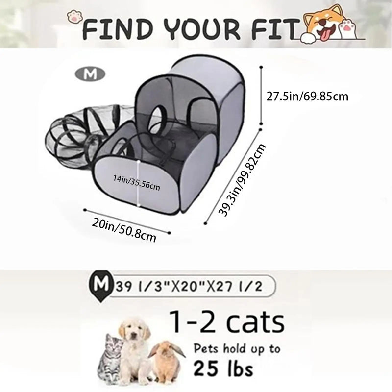 Cat Play Pen Dog Playpen Cat House Tent Foldable Enclosure Interactive Toys Tunnel Exercise Pet Supplies for Camping Outdoor