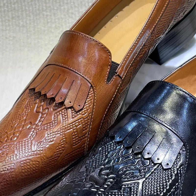 Men's Genuine Leather Penny Loafers Handmade Tassel Slip-On Dress Shoes for Wedding Banquet Casual Business Footwear