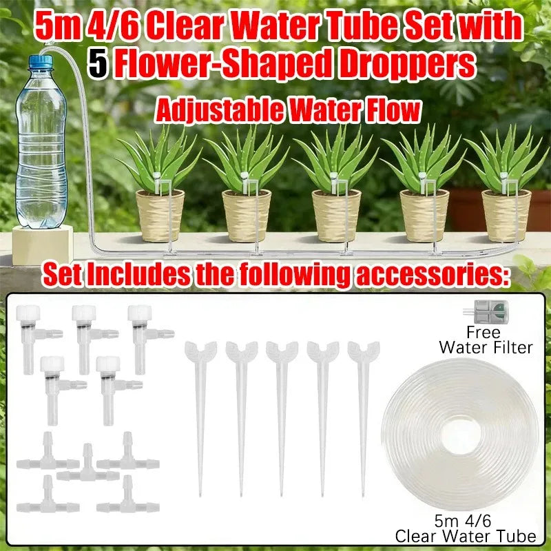 4/7mm Micro Drip Irrigation Kit 2-20m Adjustable Automatic Watering System for Garden Greenhouse Flower Beds Potted Plants
