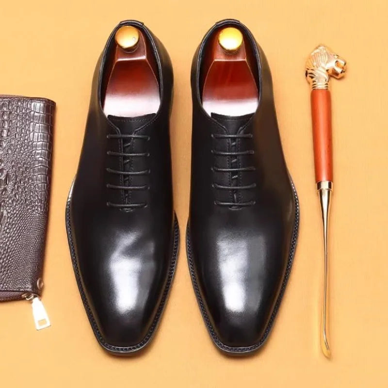 Italian Men's Formal Shoes Luxury Genuine Leather Handmade Quality Comfortable Elegant Black Wedding Social Oxfords Shoes Man