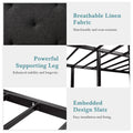 HOOMIC Metal Bed Frame with Upholstered Finely Stitched Headboard, Linen Fabric, Sturdy Foundation, No Box Spring Needed