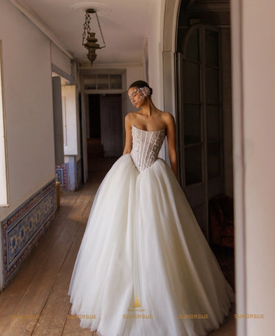 Elegant Strapless Sleeveless Wedding Dresses Illusion | SAMAG