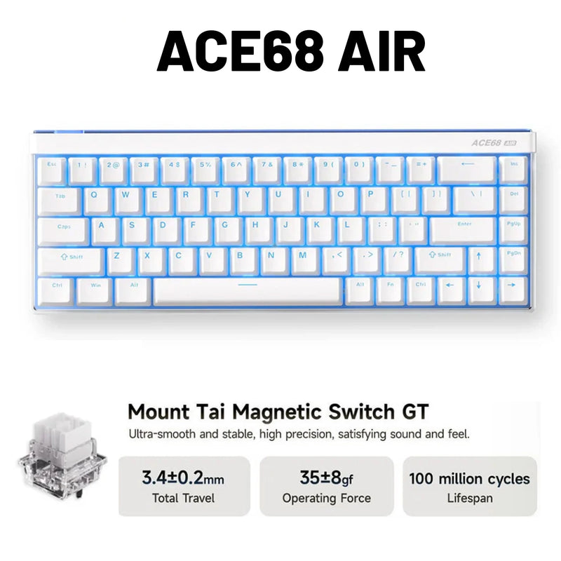 MCHOSE Ace68 Air V2 Gaming Keyboard Magnetic Switch Aluminum Plate 256K Scan Rate 8k Polling Rate RT Keys 0.001mm Accuracy ARGB