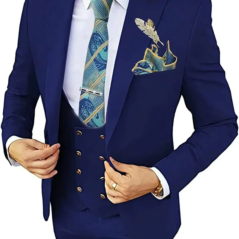 Elegant Male Suit 3 Pieces Blazer Vest And Pants Set Peak Lapel Tuxedo Suits For Men Ceremony Wedding Dresses Business Prom