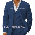 3 Piece Linen Summer Men Suits for Wedding Groom Tuxedos 2023 Casual Beach Custom Man Suit Set Jacket Vest with Pants Man Fahion