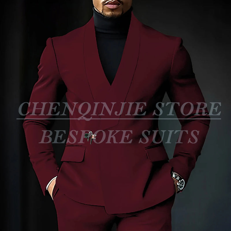Chic Shawl Lapel Green Suits for Men High Quality Slim Fit Wedding Costume Homme Customized 2 Piece Jacket Pants Outfits Terno