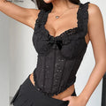 SINGREINY Floral Embroidery Lingerie Women Strap Irregular Corset Short Tank Top Sensual French Hotsweet Slim Sexy Beach Camis