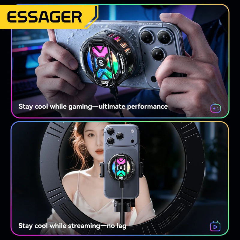 Essager Magnetic Back-Clip 2-in-1 Phone Cooler 3 Speed TEC Cooling RGB Digital display heat sink  Phone Cooler for iPhone Gaming