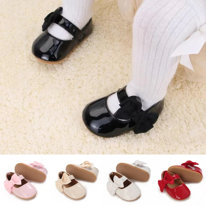Baby Newborn Girl Princess Anti slip Bow Shoes Preschool Children's Soft PU Leather Walking Shoes  Series First Walking Shoe