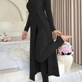 2026 New Fall/Winter Design Round-neck Slit Long-Sleeved Thick Striped Long-Sleeved Two-Piece Set (Extra Large Long-Sleeved Casual Wear)