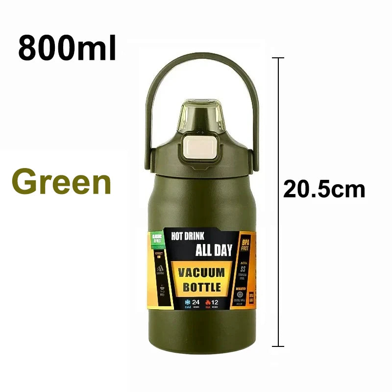 Outdoor Portable Thermos with Straw 304 Stainless Steel Thermal Mug Tumbler Cup Sports Vacuum Flasks Cold and Hot Water Bottle