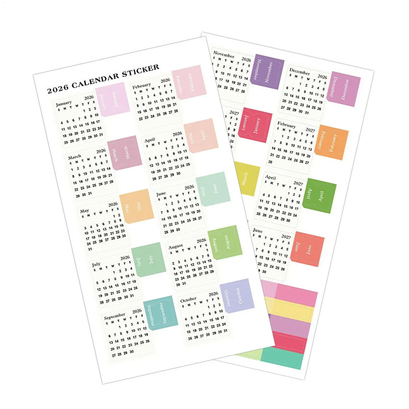 2Pcs 2026  Calendar Stickers Monthly Planner Stickers Labels For Diy Scrapbook Journals Notebooks Scheduling School Office