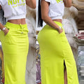 2025 Summer Two Piece Sets Women Outifit Fashion Print Colorblock O-Neck Short Sleeve Crop Top & Casual Striped Pocket Skirt Set