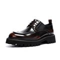 Men's Spring Formal Leather Derby Shoes Glossy Genuine Leather Thick Sole Height Increasing Business Casual Wedding Shoes