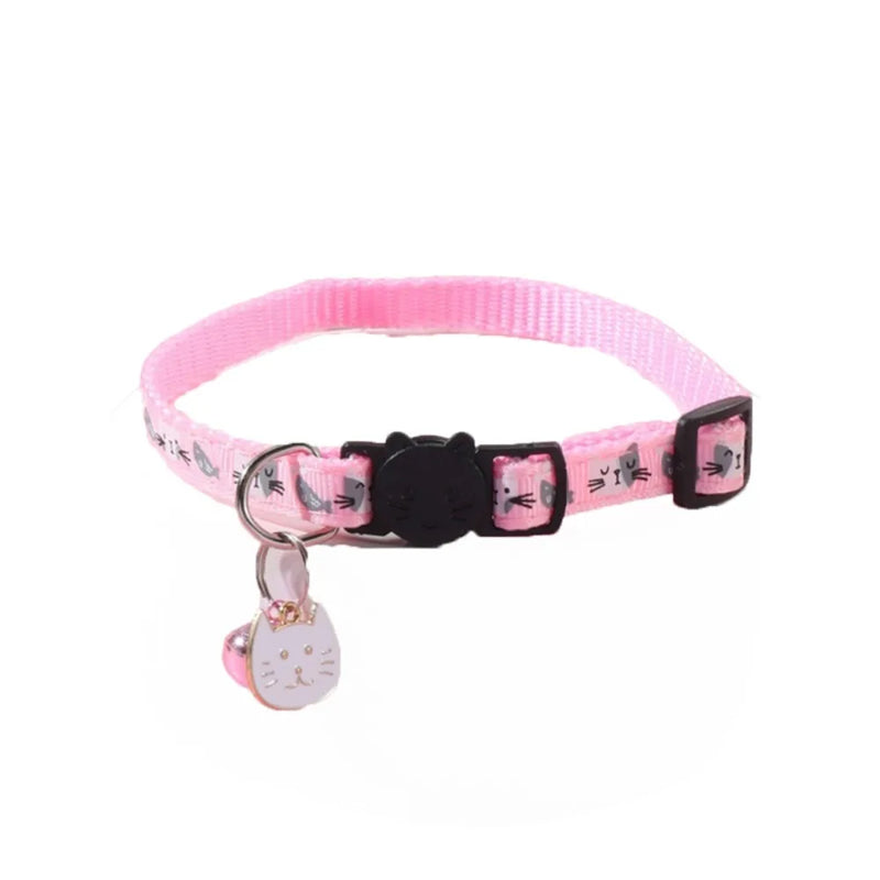 Adjustable Pet Cat Collar Quick Release Safety Buckle Anti-choking Puppy Collar with Cat Face Pendant Bell Cat Pattern