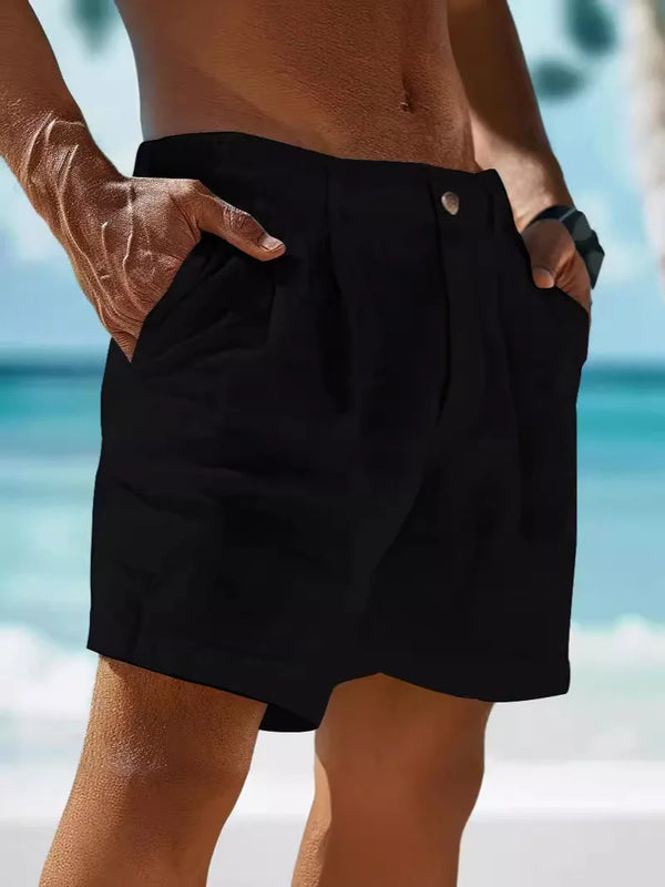 Summer Cotton Linen Shorts for Men Solid Casual Button | SAMAG