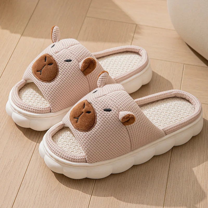 Linen Capybara Platform Women's Slippers Home New Summer Animal Designer Shoes Girls Indoor Slides Unisex Soft Non-Slip Open Toe