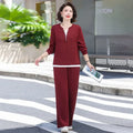 Women Spring Autumn Two Piece Set Middle Aged Mom Half Zipper Sweatshirt Loose Wide Leg Pants Casual Outfit
