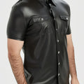 Men's PU leather short-sleeved street style button-down | SAMAG