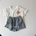 Girls White T-shirt Plaid Shorts /Set Casual Simple Cute | SAMAG