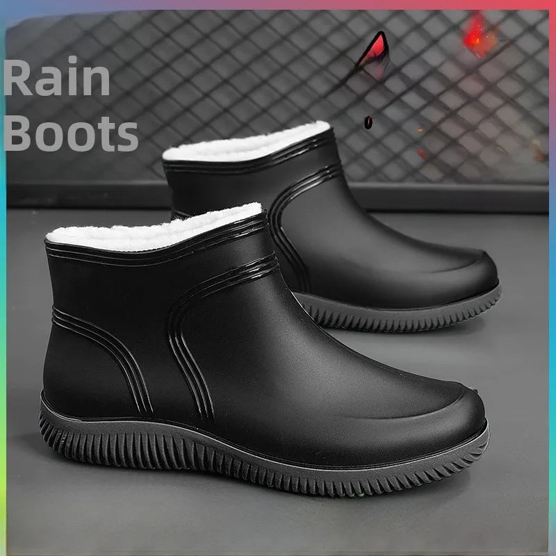 Men's Winter Fleece Lined Rain Boots Warm Cotton Work Safety Rubber Boots Outdoor Fishing Water Shoes Special for Delivery Ri...