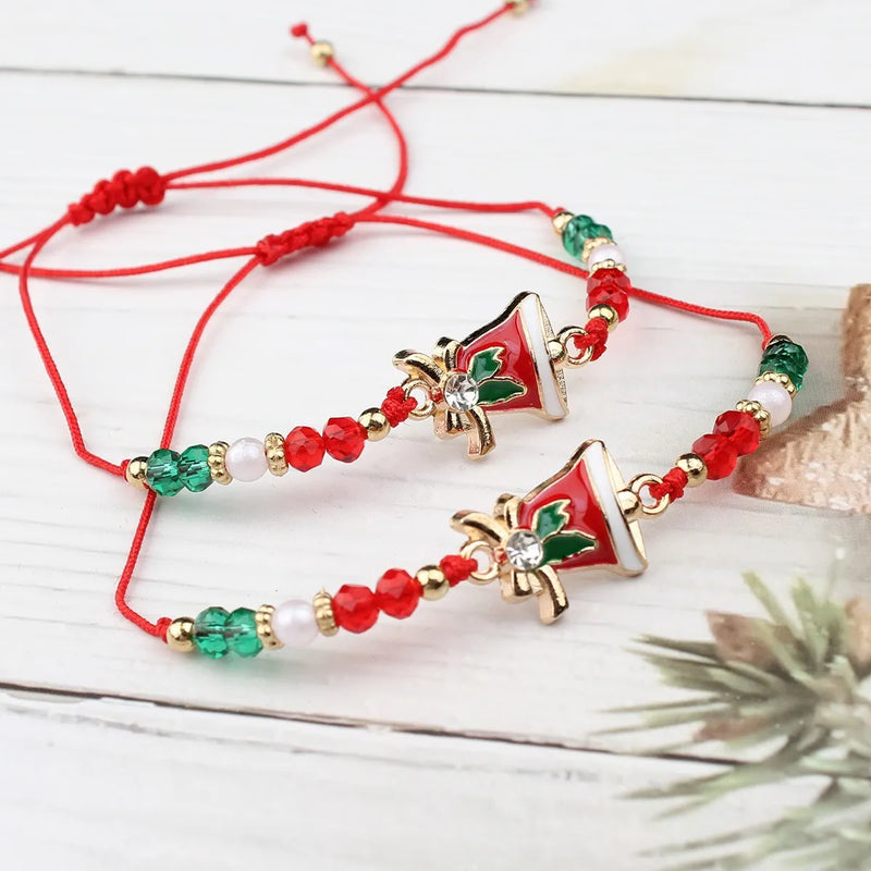 1/6/12pcs Festival Christmas Bracelets Imitation Pearl Santa Claus Xmas Tree Pendant Party Jewelry Gifts for Girls Kids Adult