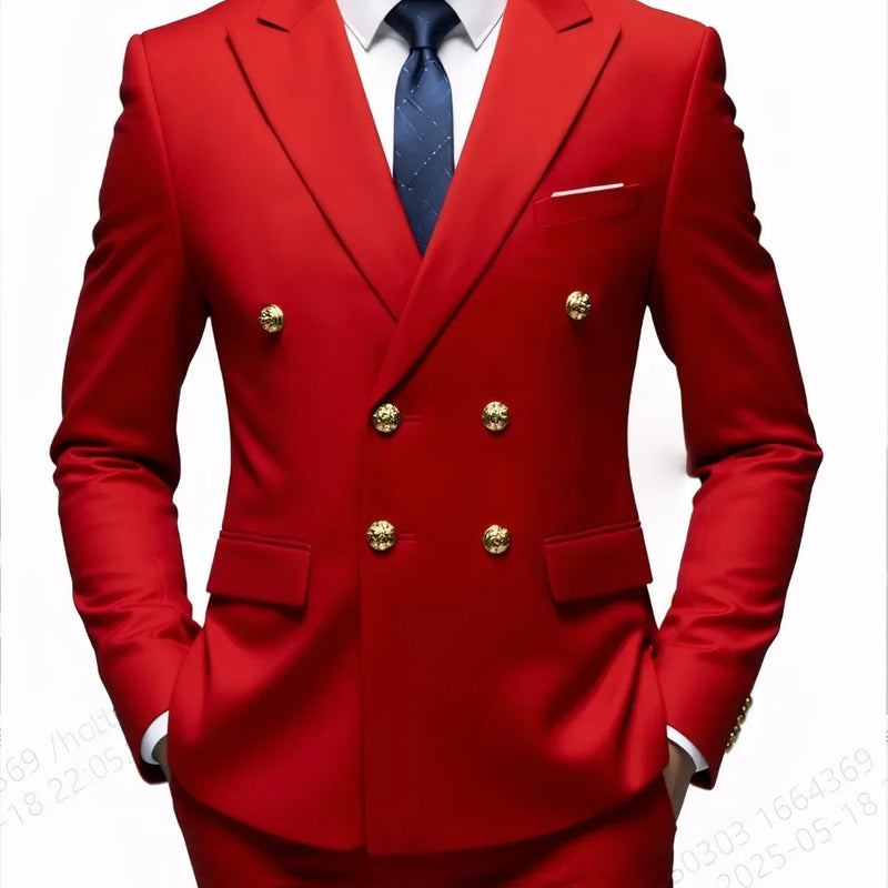 Fashion New Men's Leisure Boutique Business Banquet Solid Color Wedding Double Breasted Slim Fit Suit Blazers Jacket Pants