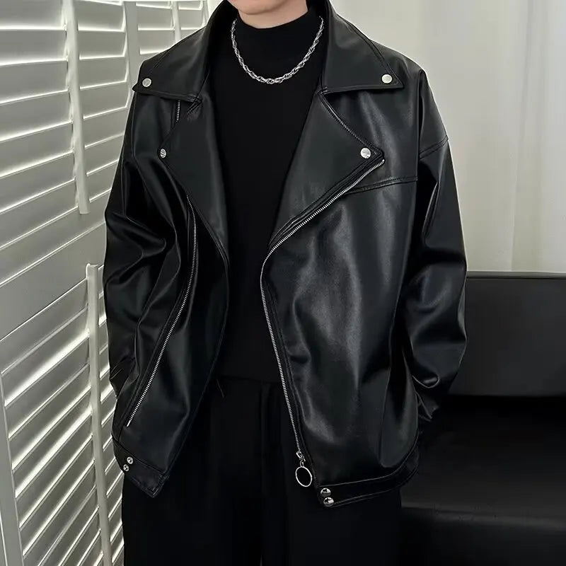 Pu Leather Jacket Men's Autumn New Men's Leather Jacket Design Sense Men's Boys Trendy Locomotive