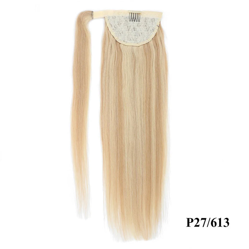 100% Human Hair Ponytail European Straight 120gram Wrap Around Clip In Pony Tail Machine Remy Hair 12-26 Inches For  Salon