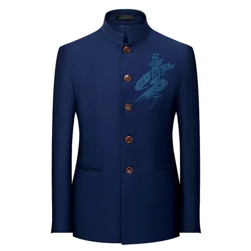 Chinese Stand Collar Men Blazer, Korean Style Solid Casual Suit Jacket, Fashion Slim Fit Dress Coat, Yellow,Burgundy,White,Black
