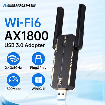 KEBIDUMEI WIFI 6 Wi - fi USB Adapter AX1800 Network Card Dongle 2.4G/5GHz 802.11AX Antenna Signal Reception AX300 | SAMAG