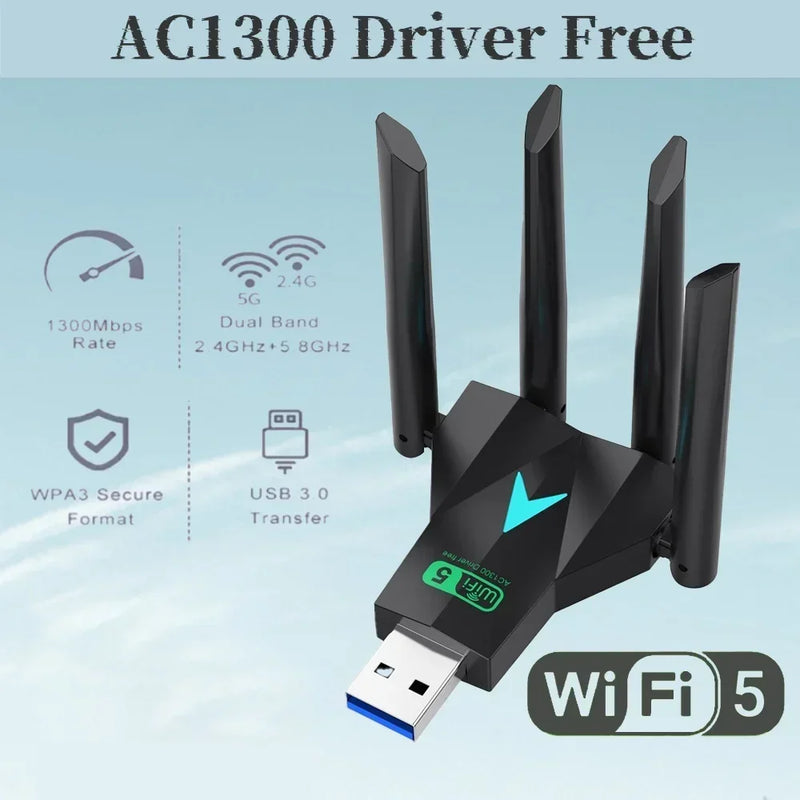 1300Mbps WiFi USB Adapter 2.4G/5Ghz USB3.0 Wi - Fi Dongle 802.11AC 4 - Antenna Wireless Receiver For - Visuel 4 | SAMAG