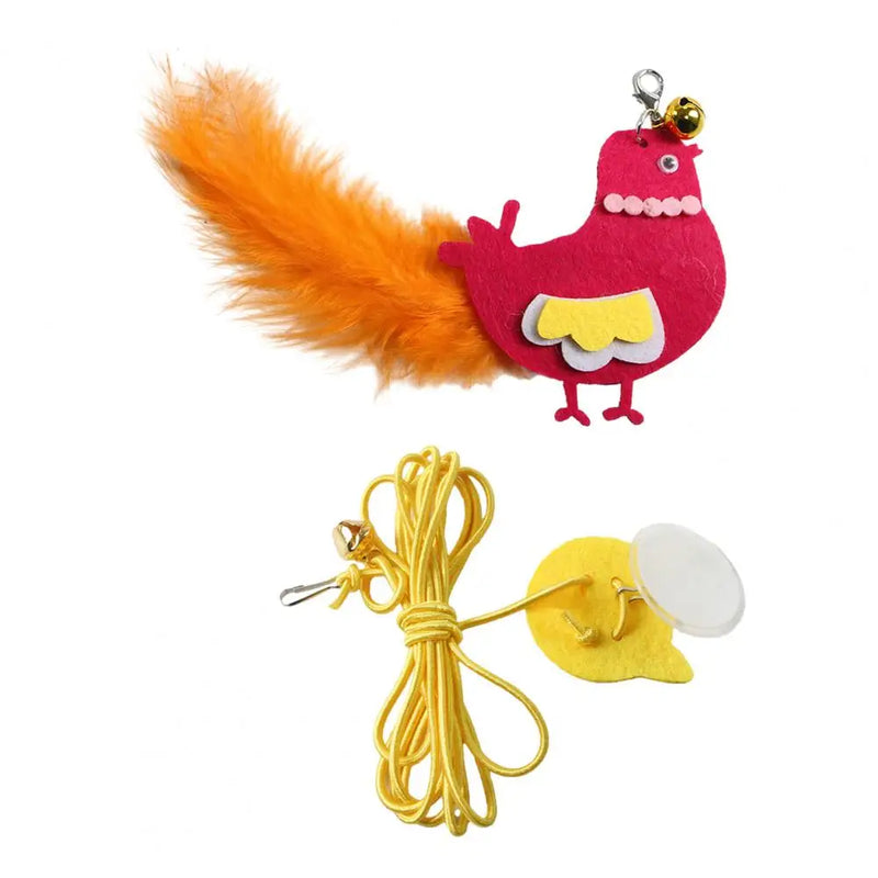 Self-play Cat Toy Swinging Cat Toy with Elastic Rope Feathers Bell Hanging Cat Teaser for Indoor Cats Self-play Hunting