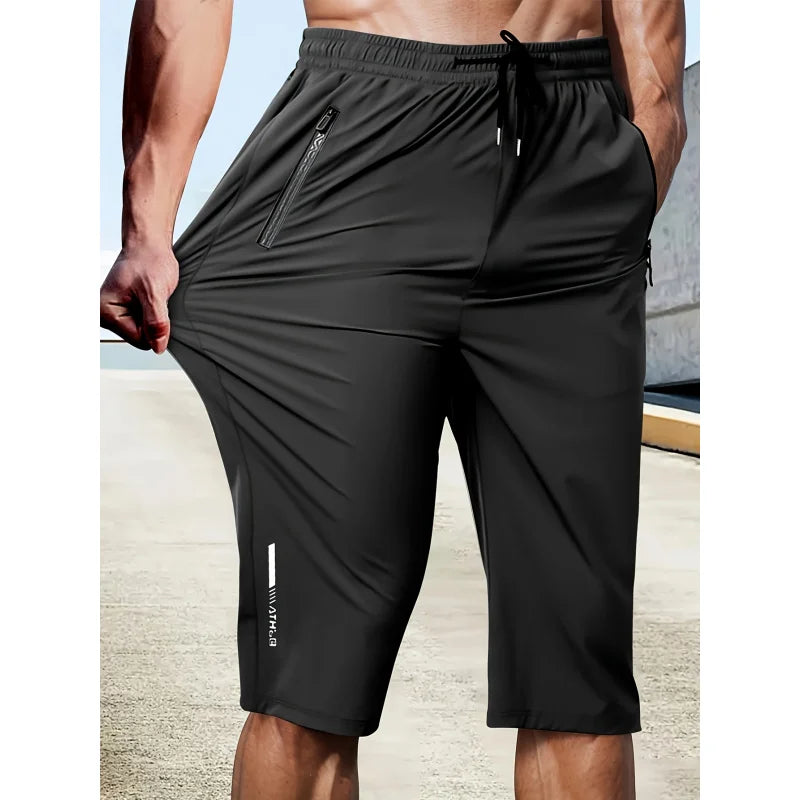 Men's Summer Ice Silk Cool Stretch Sports Cropped Pants Workwear Gym Shorts Street Mens Shorta Basketball Sports Running Short