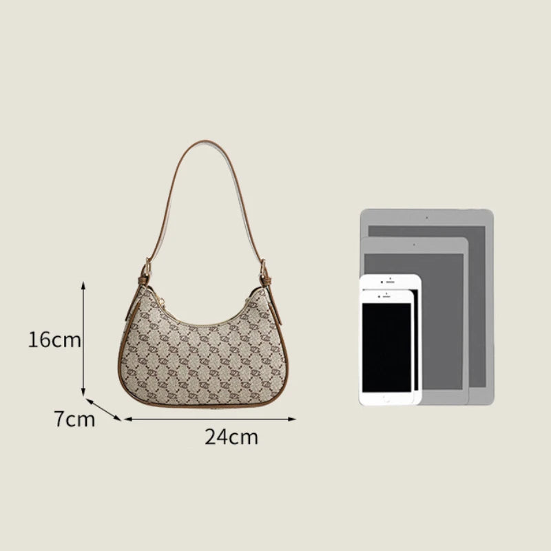 Retro Printing Female Underarm Bag Fashion High Quality Zipper Small Handbag Adjustable Strap Solid Color Shoulder Bags