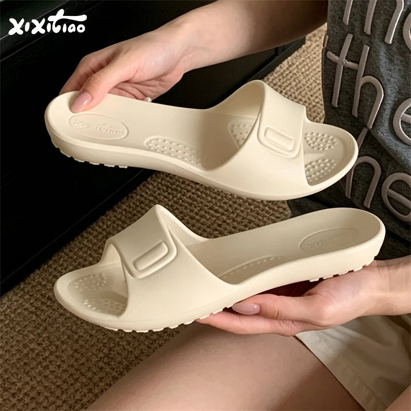 XIXITIAO Women's Slippers Fashion Four Seasons Comfort EVA Soft Thin Portable Home Slippers Indoor Anti-slip Bathroom Flat Shoes