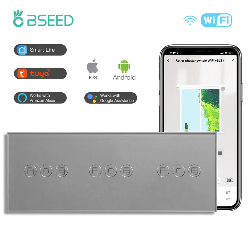 Bseed EU Standard Tuya Wifi Blind Switches Wireless Smart Roller Shutter Switch Smart Life Google Assistant Alexa Voice Control