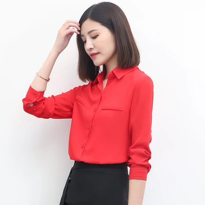 Autumn Women's Solid Color Lapel Long Sleeve Chiffon | SAMAG