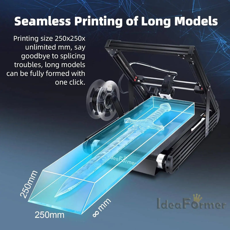 IdeaFormer IR3 Conveyor Belt 3D Printer with Extended Roller, 250×250×∞mm IR3 V2 Infinite Z Axis Belt 3D Printer