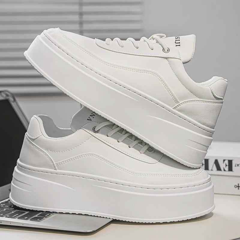 Men's Leather Upper Casual Shoes Thick Bottom Elevator Sneakers, Comfortable Non-Slip Men's Walking Shoes for Daily Wear